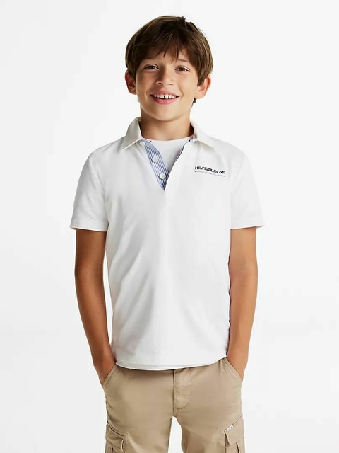 Camiseta Infatil Polo Tommy Hilfiger Branca - TH9424 - Tamanho 10 anos
