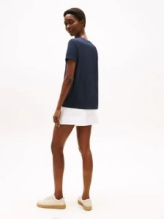 Imagem do Camiseta Feminina Tommy Hilfiger Azul Marinho Logo Dourado- TH0985- Tamanho P