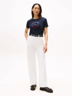 Camiseta Feminina Tommy Hilfiger Azul Marinho Logo Branco/Vermelho- TH0984- Tamanho G na internet