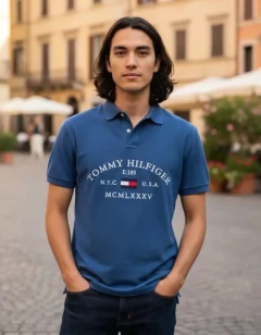Camiseta Masculina Gola Polo Tommy Hilfiger Azul - TH009 - Tamanho G na internet