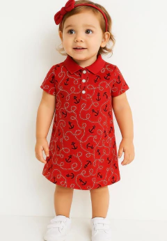 Vestido Polo Tommy Hilfiger Nautical Vermelho - TH131 - Tamanho 2 -3 anos - comprar online