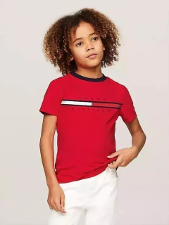 Camiseta Tommy Hilfiger Vermelho Detalhe - TH762 - Tamanho 4 - 5 anos - comprar online