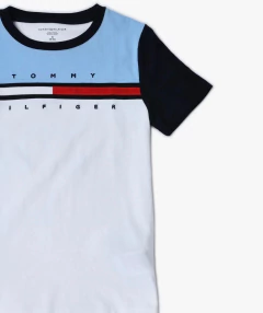 Camiseta Tommy Hilfiger Branca/Azul Marinho e Azul - TH109 - Tamanho 2 - 3 anos - Mimos de Orlando
