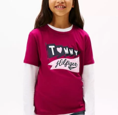 Camiseta Manga Curta Infantil Tommy Hilfiger Vinho - TH01 - Tamanho 4 - 5 anos