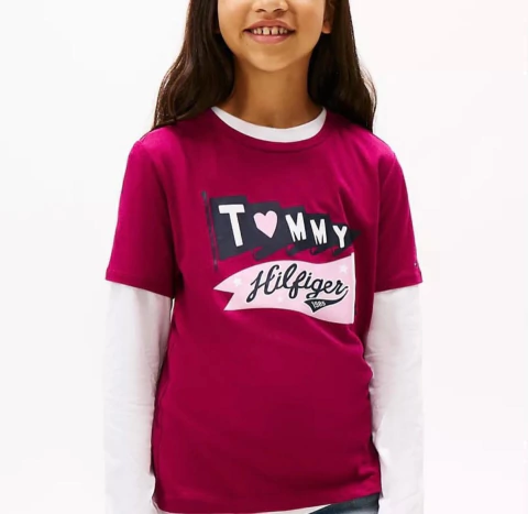 Camiseta Manga Curta Infantil Tommy Hilfiger Vinho - TH01 - Tamanho 4 - 5 anos