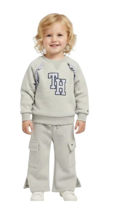Conjunto Moletom Infantil Tommy Hilfiger Cinza com Babadinhos- TH1690 - Tamanho 4 anos - comprar online