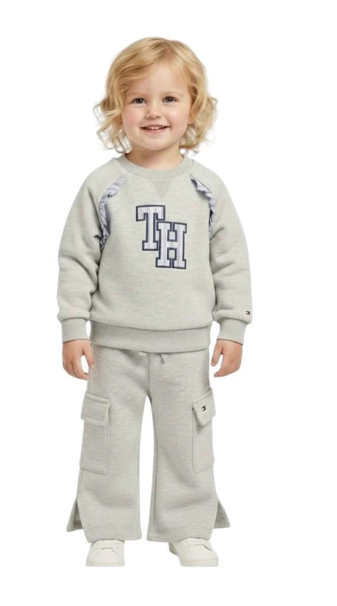 Conjunto Moletom Infantil Tommy Hilfiger Cinza com Babadinhos- TH1690 - Tamanho 4 anos - comprar online