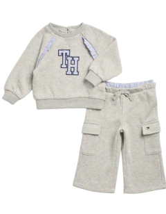 Conjunto Moletom Infantil Tommy Hilfiger Cinza com Babadinhos- TH1690 - Tamanho 4 anos na internet