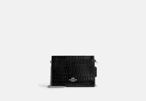 Coach Slim Croc-Embossed Leather Crossbody Bag in Black/ Silver - comprar online