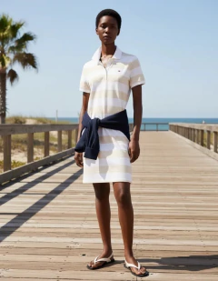 Vestido Feminino Polo Slim Fit Stripe Stretch Tommy Hilfiger Branco/Creme - TH762 - Tamanho GG na internet