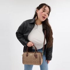 Bolsa Coach Rowan satchel bag in signature canvas Tan/Brown - loja online