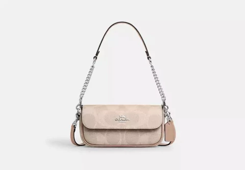 Bolsa Coach Hailey Flap Bag In Signature Canvas - Sand/Taupe
