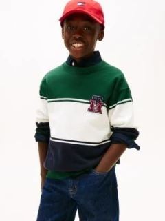 Sweater Tommy Hilfiger Menino Verde Escuro/Branco e Azul Marinho - TH09- Tamanho 8 - 10 anos - comprar online