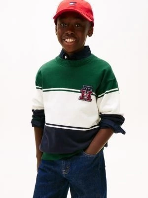 Sweater Tommy Hilfiger Menino Verde Escuro/Branco e Azul Marinho - TH09- Tamanho 8 - 10 anos - comprar online