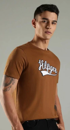 Camiseta Masculina Tommy Hilfiger Marrom Bordada - TH809 - Tamanho G - loja online