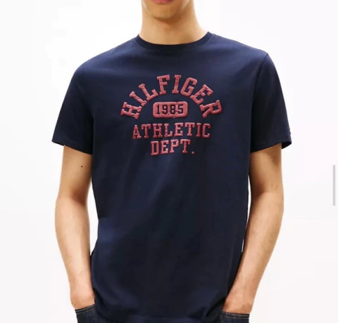 Camiseta Masculina Tommy Hilfiger Azul Marinho Escrita - TH101 - Tamanho GG - comprar online