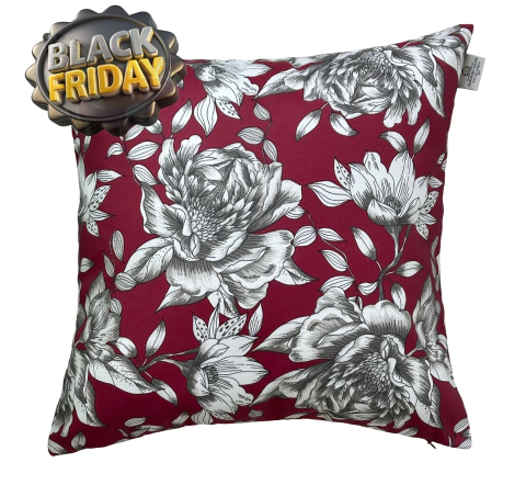 Capa de Almofada 45x45 Acquablock Floral Branco e Cereja