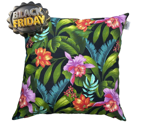 Capa de Almofada 45x45 Acquablock Externa Folhas Verde e Preto