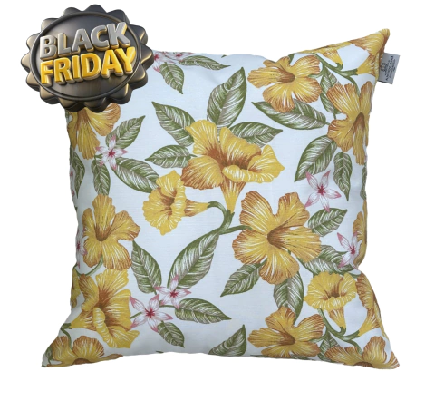 Capa de Almofada 45x45 Acquablock Floral Amarela e Branca