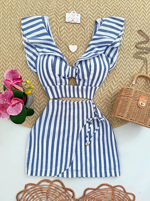 Conjunto Cropped e Saia Shorts Listras - comprar online