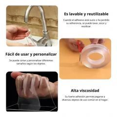 Cinta Doble Faz Nano Transparente 3m 30mm Lavable Resistente Transparente Nano Double en internet