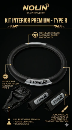 Kit interior premium Type R con cubre volante de fibra de carbono, funda para palanca de cambio y cubre cinturones acolchonados