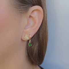 Brinco Argolinha Espelhada e Gota Cristal Verde Banho Ouro 18k - Semijoias em Brincos, Colares, Anéis e Pulseiras | Lua Mia Semijoias