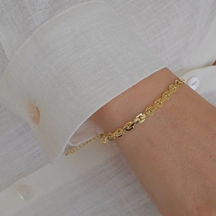 Pulseira Elo Intercalado Achatado Banho Ouro 18K - comprar online