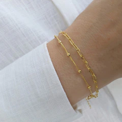 Pulseira Dupla Corrente Cart E Fio Bolinhas Folheado Ouro 18k