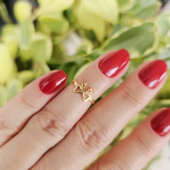 Anel Laço Vazado Regulável Banho Ouro 18K