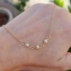 Colar Infantil 3 Pérolas Banho Ouro 18K