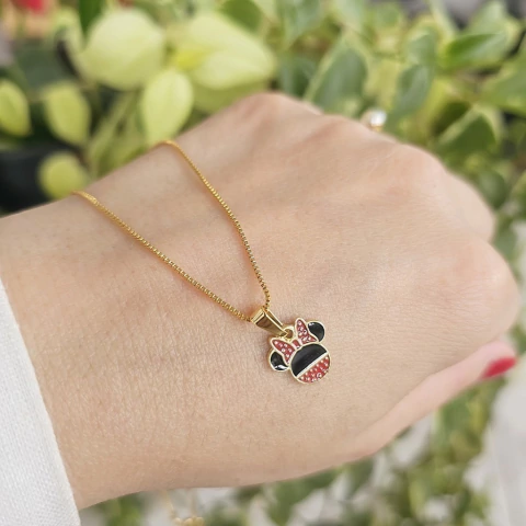 Colar Infantil Pingente Minnie Banho Ouro 18K