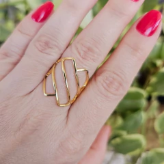 Anel Retângulos Vazados Banho Ouro 18k