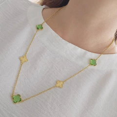 Colar Trevo Cristal Calcita Banho Ouro 18K