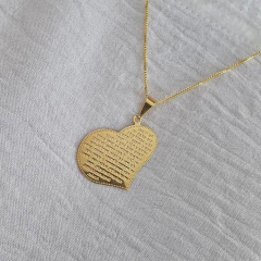 Colar Coração Oração Pai Nosso Banho Ouro 18K