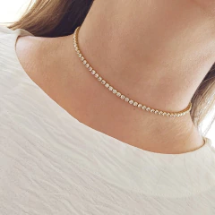 Choker Riviera Zircônias Brancas Banho Ouro 18K