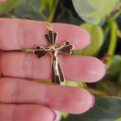 Pingente Crucifixo Espelhado Com Cristo Banho Ouro 18K