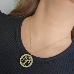 Colar Medalha Árvore da Vida Volta Cravejada Zircônias Brancas Banho Ouro 18K na internet