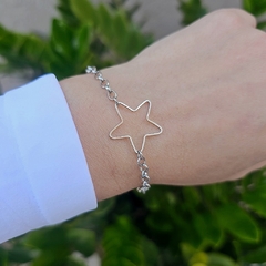 Pulseira Estrela Grande Vazada Banho Ródio Branco - comprar online