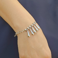 Pulseira Elo Português Gotas Espelhadas Banho Ródio Branco - comprar online