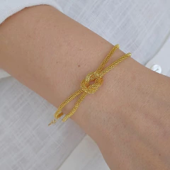 Pulseira Dupla Malha Roliça Com Nó Banho Ouro 18K