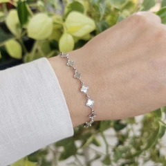 Imagem do Pulseira Trevinhos Espelhados Banho Ródio Branco