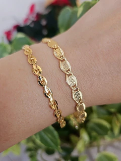 Pulseira Elos Chapinhas Texturizadas e Diamantadas Banho Ouro 18K - loja online
