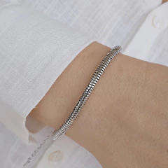 Pulseira Rabo de Rato Grossa Banho Ródio Branco