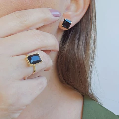Brinco Quadrado Grande Zircônia Negra Banho Ouro 18K - Semijoias em Brincos, Colares, Anéis e Pulseiras | Lua Mia Semijoias