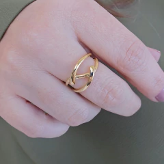 Anel Regulável Até ao 17/18 Faixas Transpassadas Banho Ouro 18K na internet