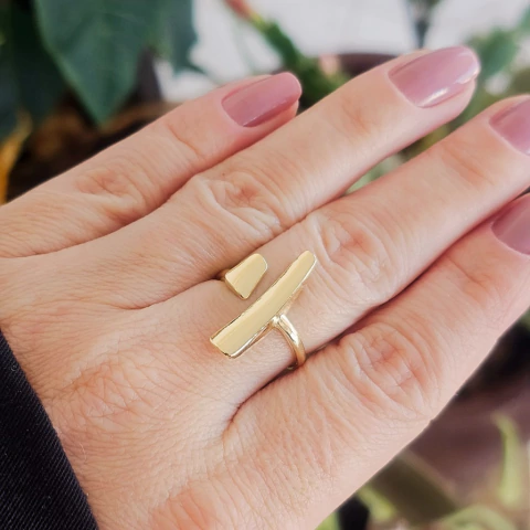 Anel Barras Espelhadas Paralelas Banho Ouro 18K