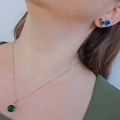 Brinco Formato Arco Zircônias Coloridas Banho Ródio Branco - loja online