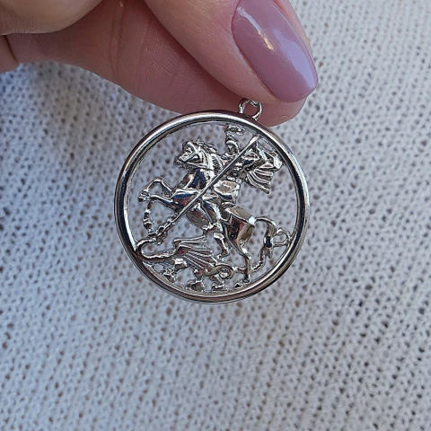 Pingente São Jorge Espelhado Banho Ródio Branco