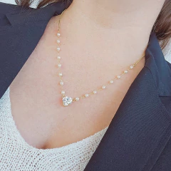 Colar com Pérolas e Coração Zircônia Branca Banho Ouro 18K